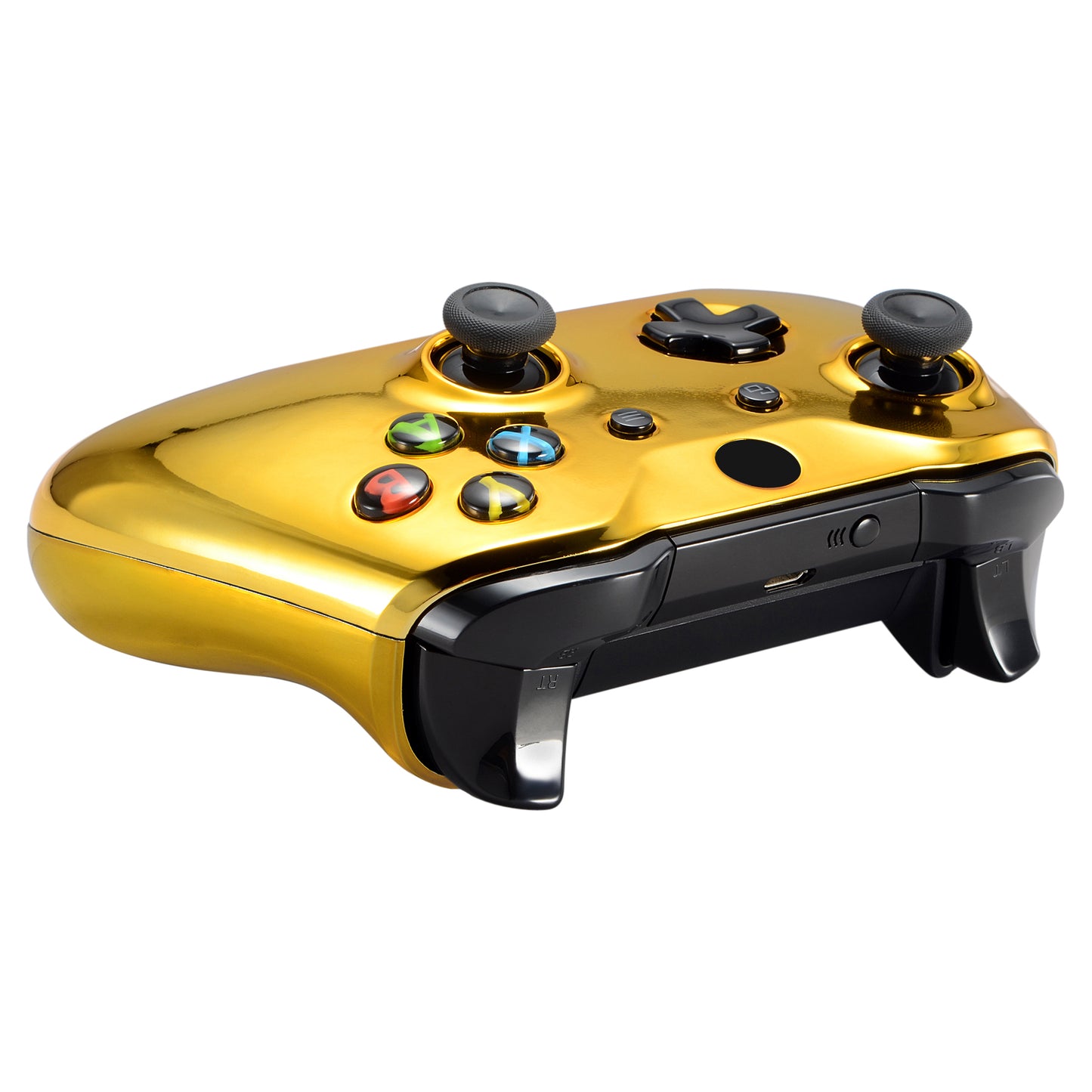 eXtremeRate Replacement Front Housing Shell with Side Rails Panel for Xbox One X & S Controller (Model 1708) - Chrome Gold Glossy