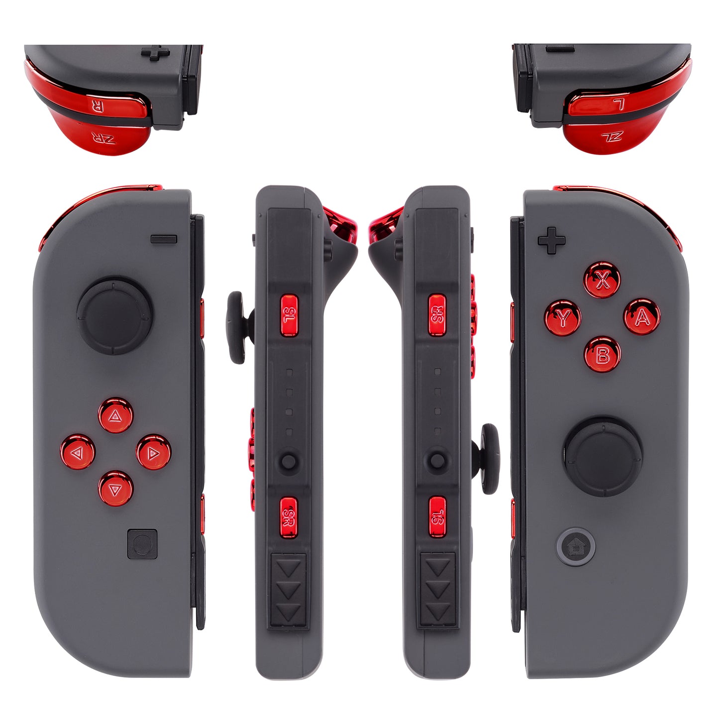 eXtremeRate Replacement Full Set Buttons for Joycon of NS Switch - Chrome Red Glossy