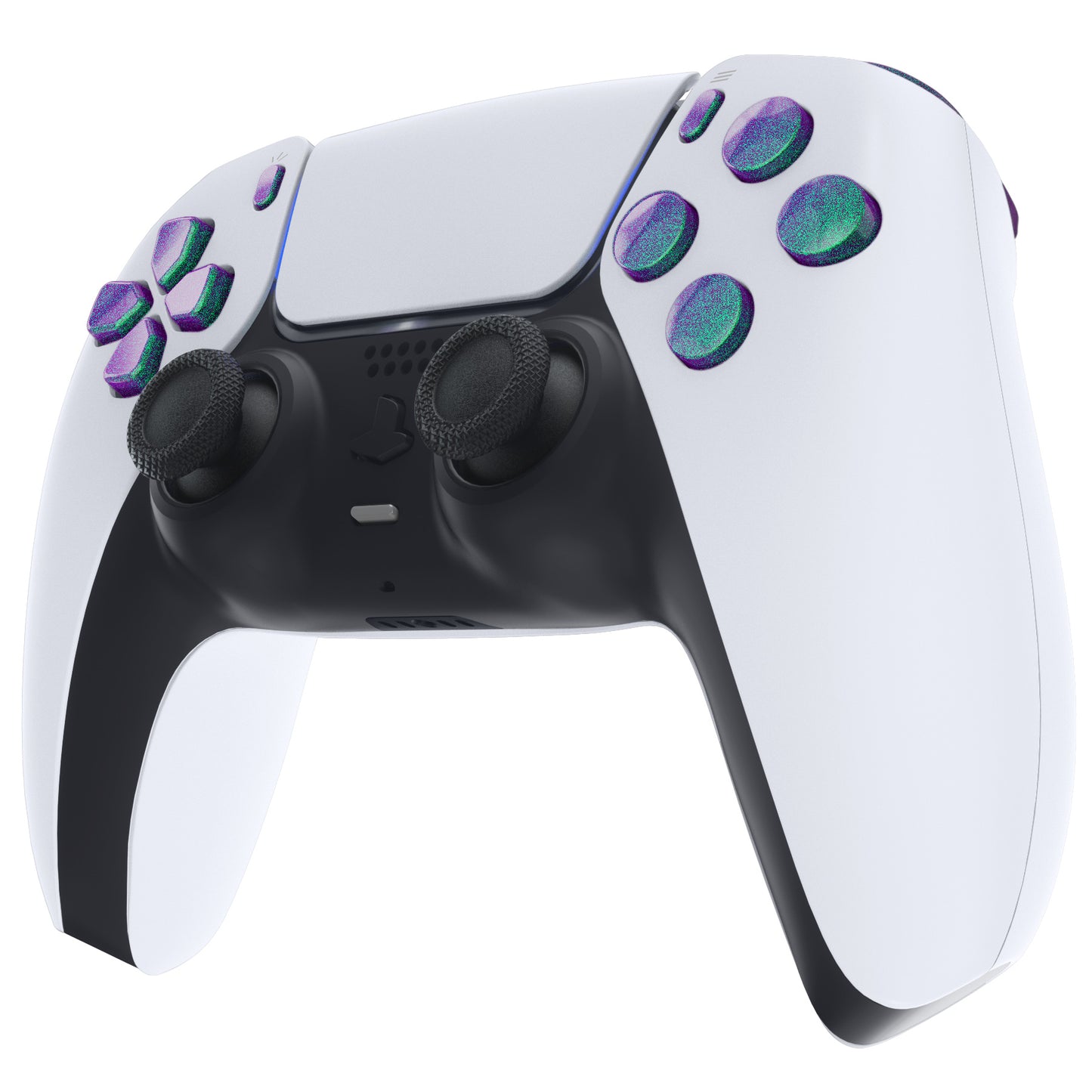 eXtremeRate Replacement Full Set Buttons Compatible with PS5 Controller BDM-010/020 - Chameleon Green Purple