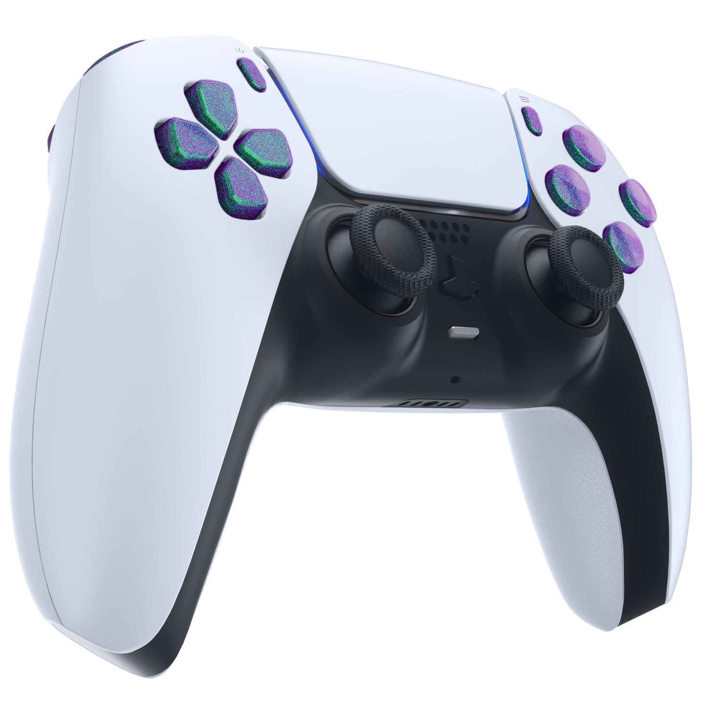 eXtremeRate Replacement Full Set Buttons Compatible with PS5 Controller BDM-010/020 - Chameleon Green Purple