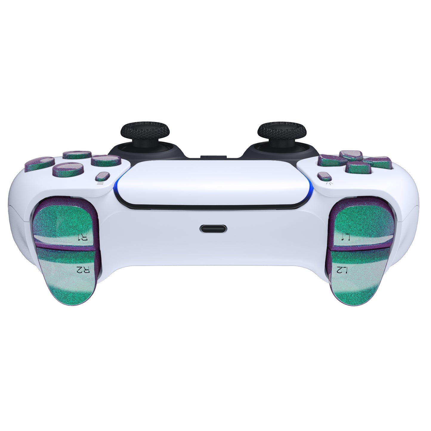eXtremeRate Replacement Full Set Buttons Compatible with PS5 Controller BDM-010/020 - Chameleon Green Purple