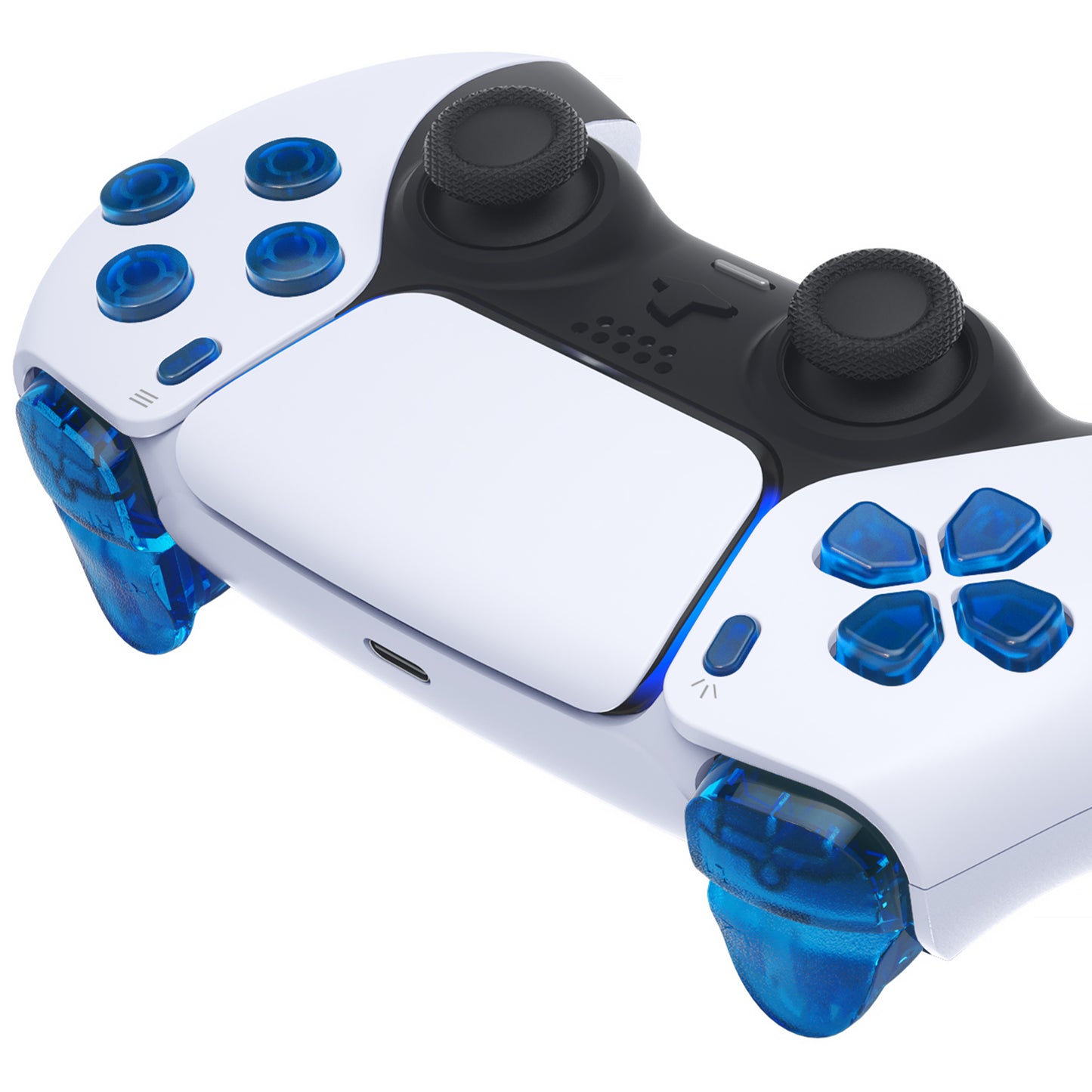 eXtremeRate Replacement Full Set Buttons Compatible with PS5 Controller BDM-010/020 - Clear Blue