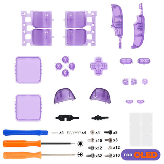 eXtremeRate Replacement Full Set Buttons for Steam Deck OLED  - Clear Atomic Purple