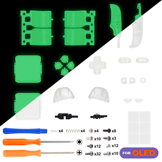 eXtremeRate Replacement Full Set Buttons for Steam Deck OLED - Glow in Dark - Green