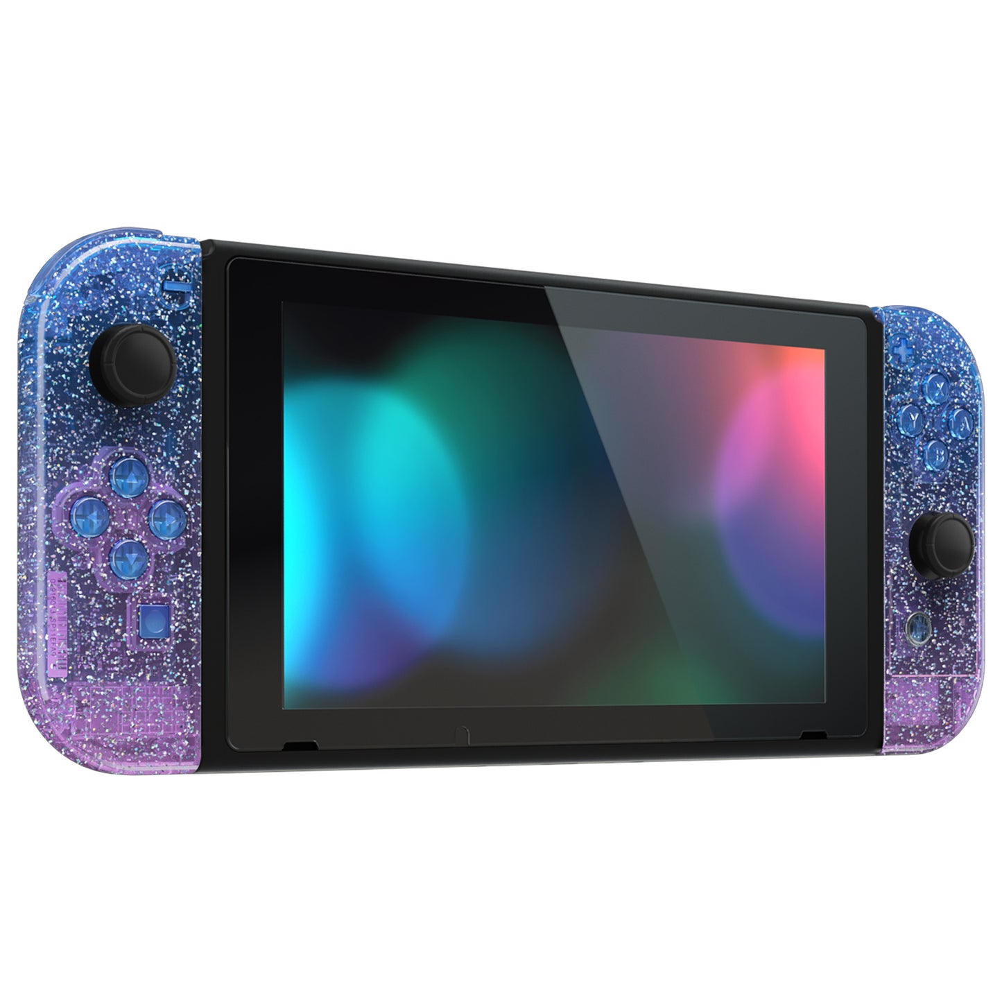eXtremeRate Replacement Full Set Shell Case with Buttons for Joycon of NS Switch - Glitter Gradient Translucent Bluebell