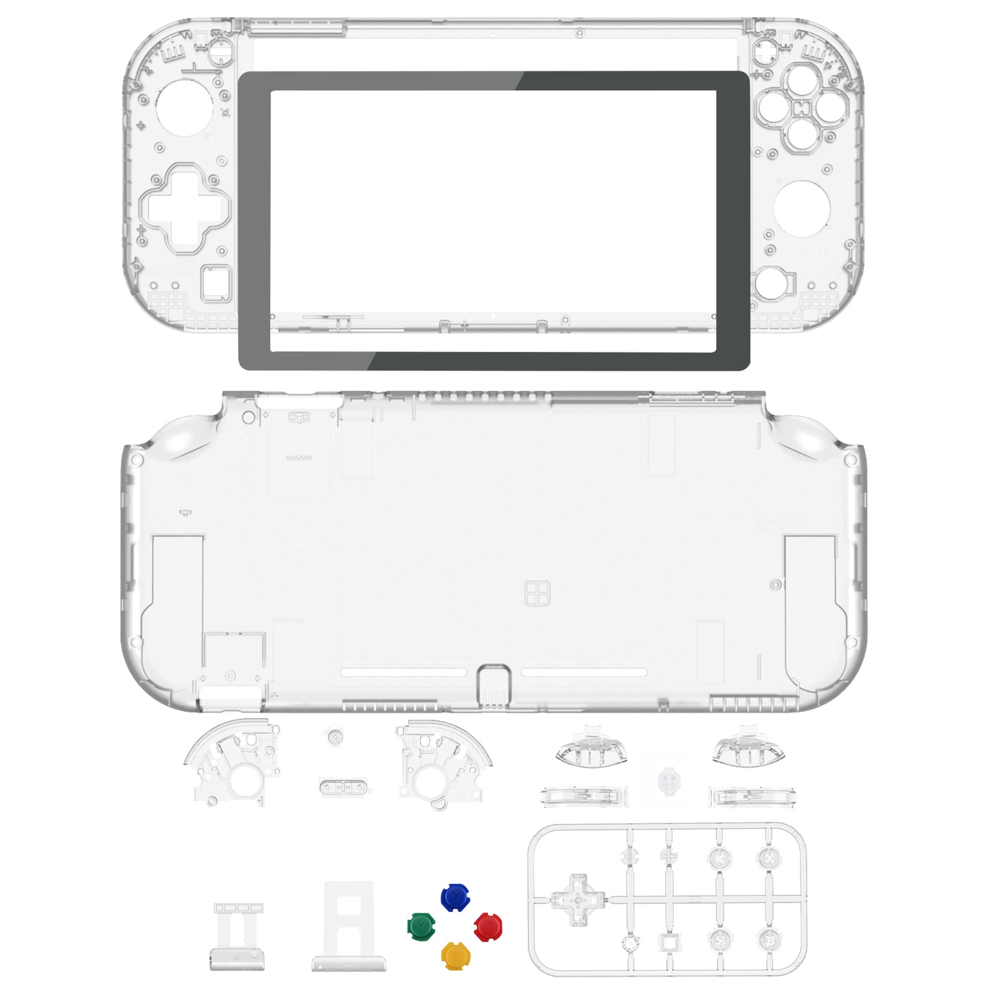 eXtremeRate Replacement Full Set Shells with Button Kit & Screen Protector for Nintendo Switch Lite - Crystal Clear