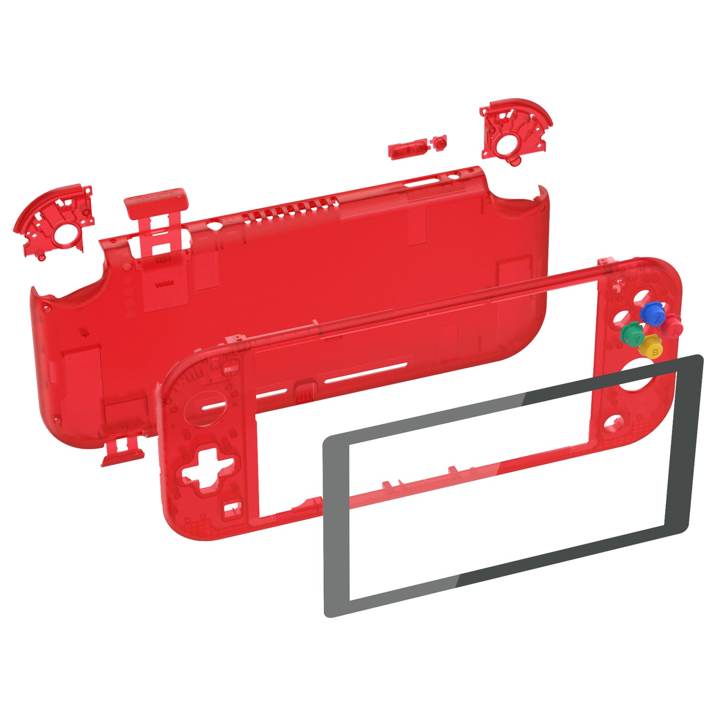 eXtremeRate Replacement Full Set Shells with ABXY Buttons & Screen Protector for Nintendo Switch Lite - Clear Red