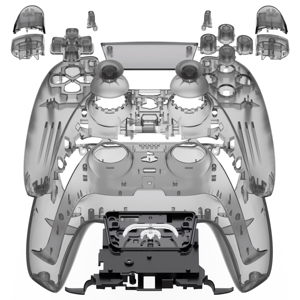 eXtremeRate Replacement Full Set Shells with Buttons Compatible with PS5 Controller BDM-030/040/050/060 - Clear Black