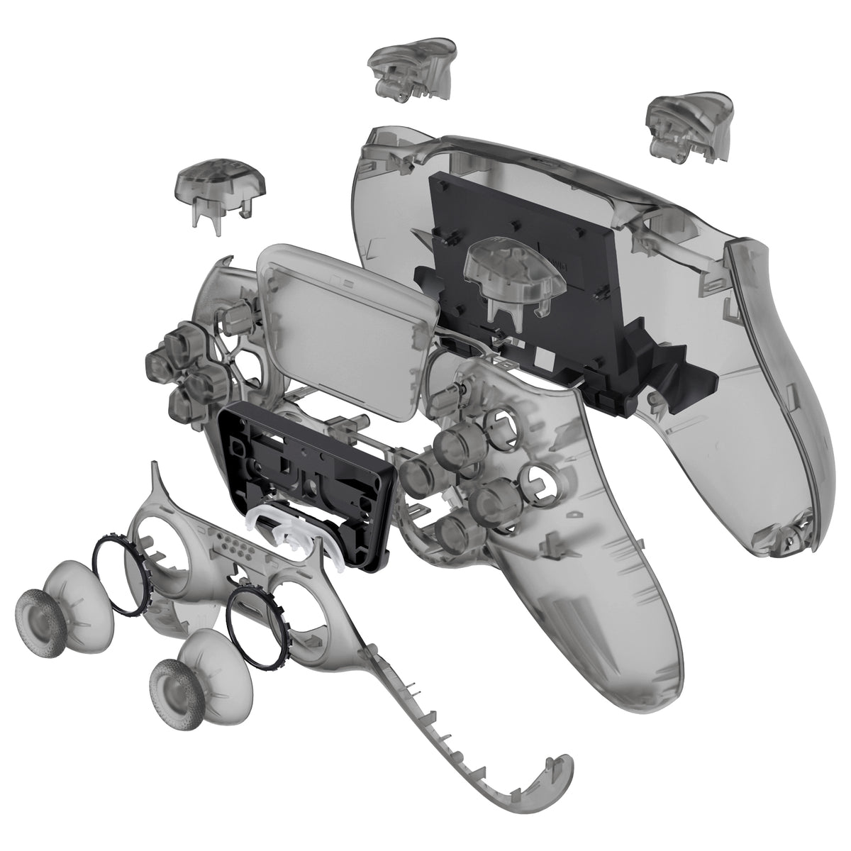 eXtremeRate Replacement Full Set Shells with Buttons Compatible with PS5 Controller BDM-030/040/050/060 - Clear Black