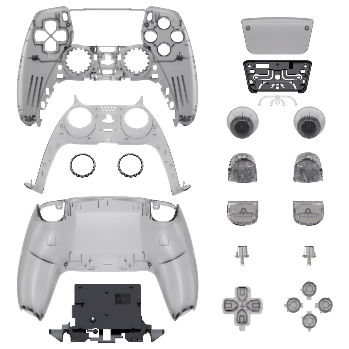 eXtremeRate Replacement Full Set Shells with Buttons Compatible with PS5 Controller BDM-030/040/050/060 - Clear Black