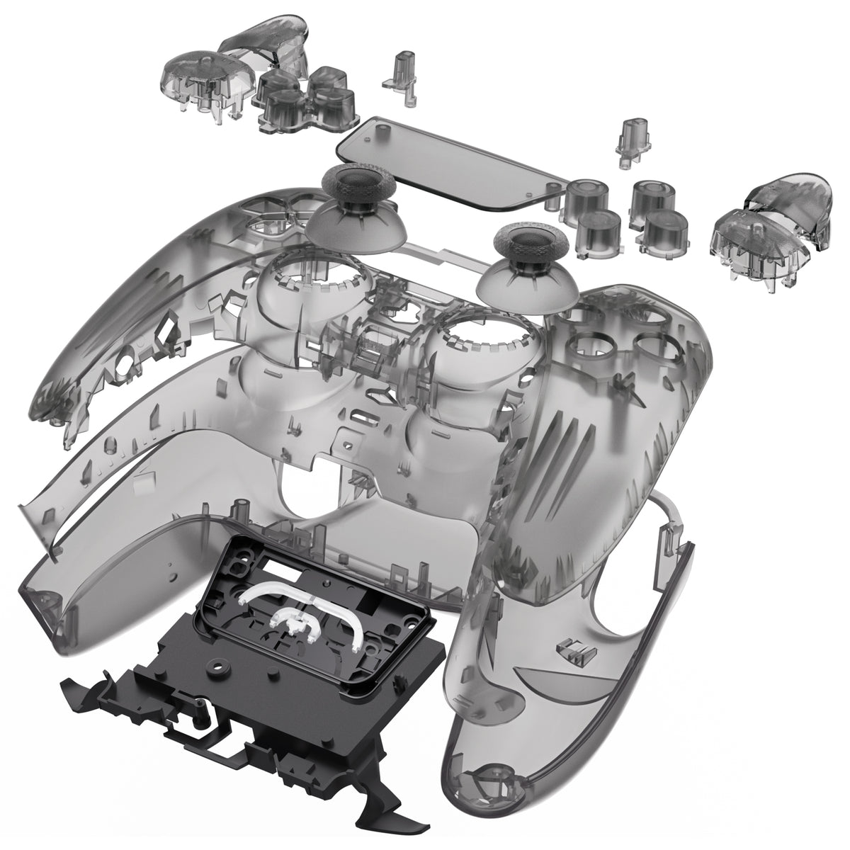 eXtremeRate Replacement Full Set Shells with Buttons Compatible with PS5 Controller BDM-030/040/050/060 - Clear Black