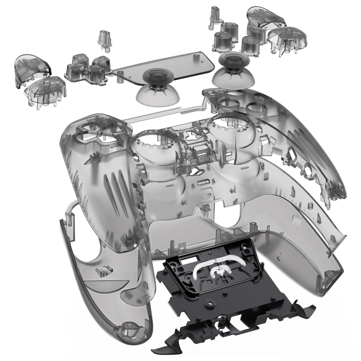 eXtremeRate Replacement Full Set Shells with Buttons Compatible with PS5 Controller BDM-030/040/050/060 - Clear Black