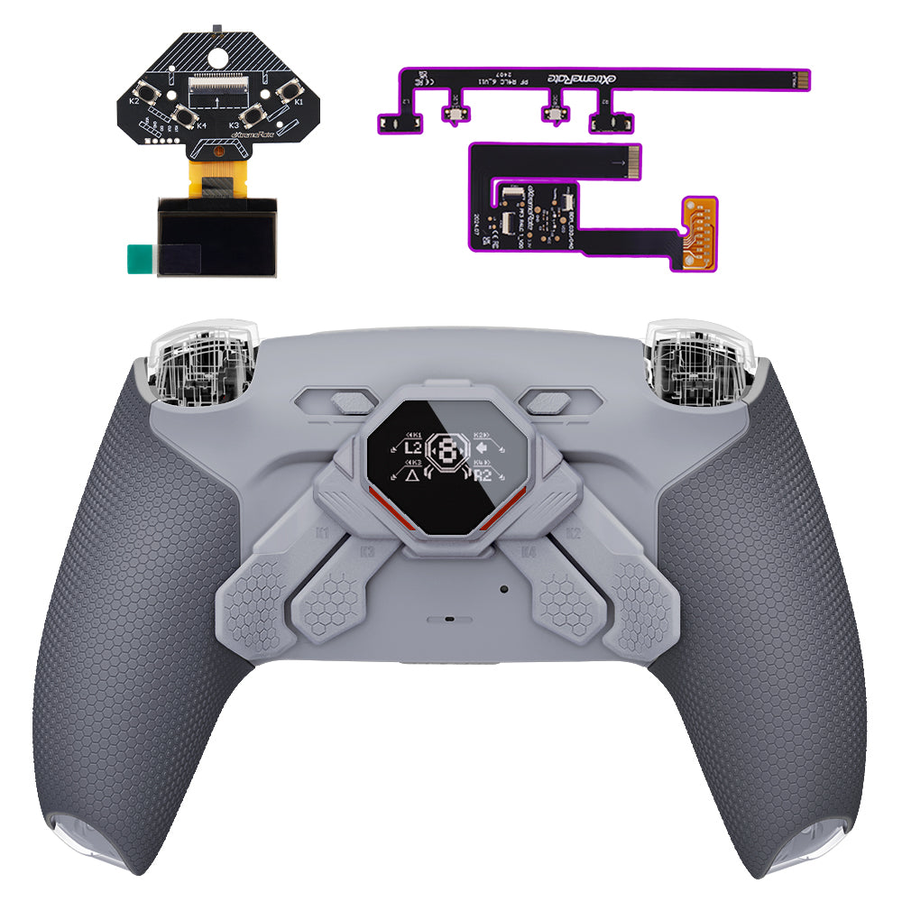 eXtremeRate SPARK Back Paddles Kit with OLED Display & Clicky Trigger Stops & Ergonomic Grips for PS5 Controller BDM-030/040/050 - Rubberized New Hope Gray & Classic Gray