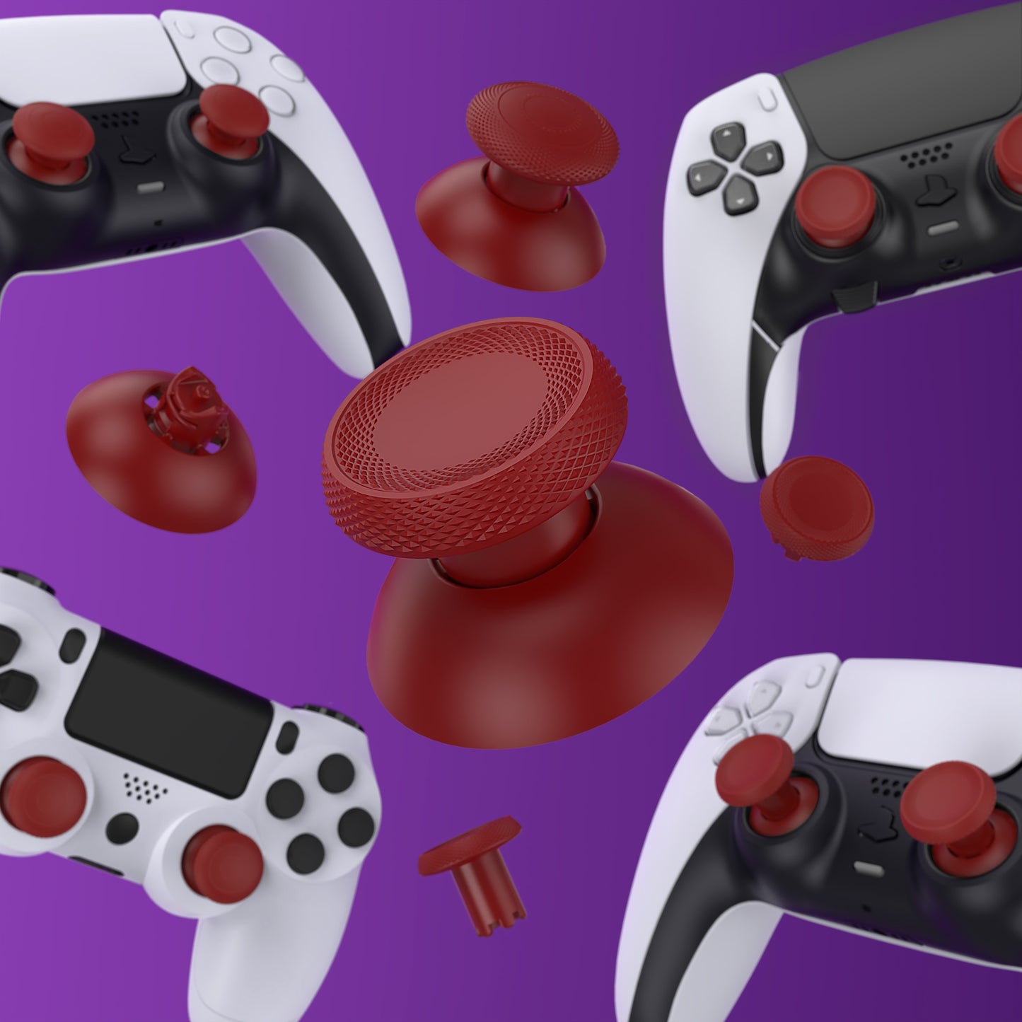 eXtremeRate ThumbsGear V3 Interchangeable Ergonomic Thumbstick for PS5 Edge & PS5 & PS4 Controller - Carmine Red