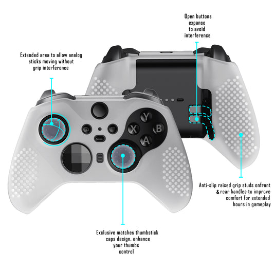 eXtremeRate PlayVital Protective Anti-Slip Silicone Case with Thumb Grips Caps for Xbox One Elite Series 2 & Elite 2 Core Controller - Glow in Dark - Green