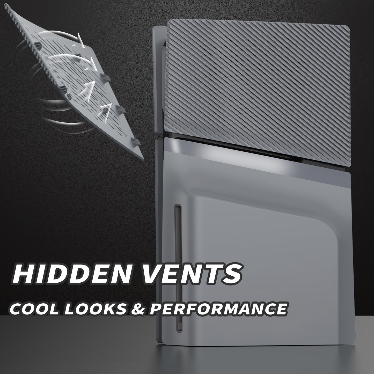 eXtremeRate eXcover Replacement Top Bottom Cover Side Panel with Cooling Vent for PS5 Slim Disc Edition Console - New Hope Gray