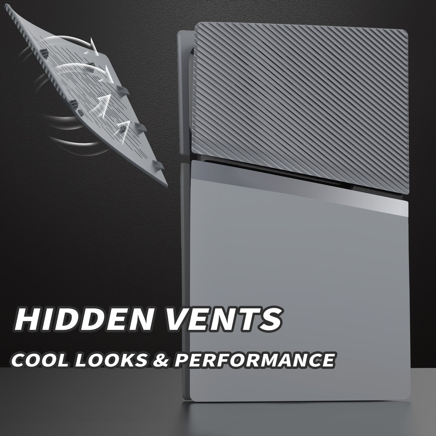 eXtremeRate eXcover Replacement Top Bottom Cover Side Panel with Cooling Vent for PS5 Slim Digital Edition Console - New Hope Gray