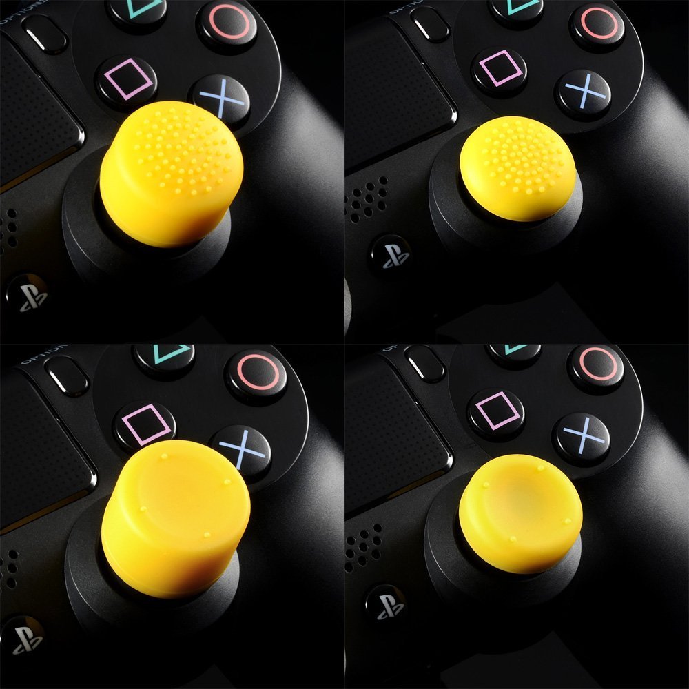 eXtremeRate Retail 8 Yellow Silicone Rubber Precision Platporm Raised Analog Sticks Thumb Grips for ps4 Slim ps4 Pro Thumbsticks -ZXBJ1240