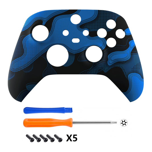 eXtremeRate Retail Blue Black Camouflage Replacement Part Faceplate, Soft Touch Grip Housing Shell Case for Xbox Series S & Xbox Series X Controller Accessories - Controller NOT Included - FX3T137