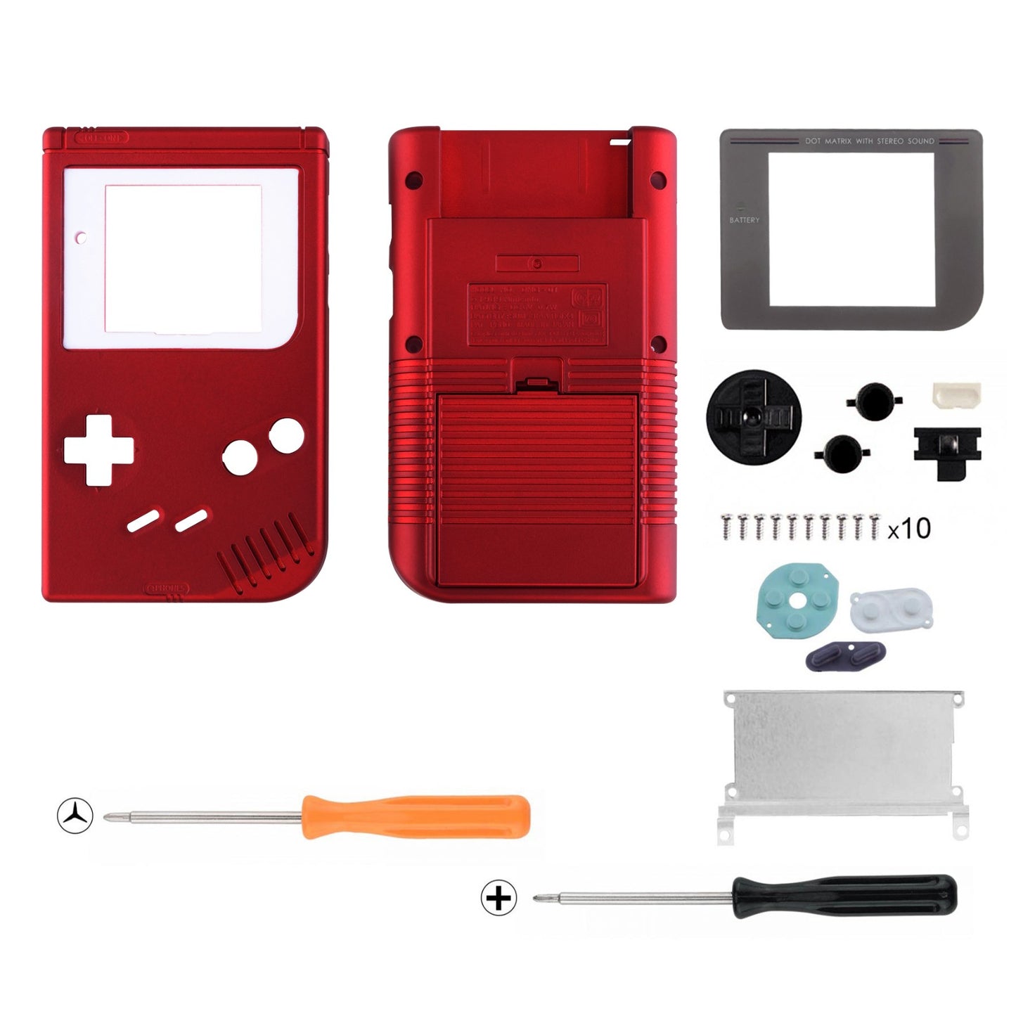 eXtremeRate Retail Scarlet Red Soft Touch Case Cover Replacement Full Housing Shell for Gameboy Classic 1989 GB DMG-01 Console with w/ Screen Lens & Buttons Kit - Handheld Game Console NOT Included - GBFP303