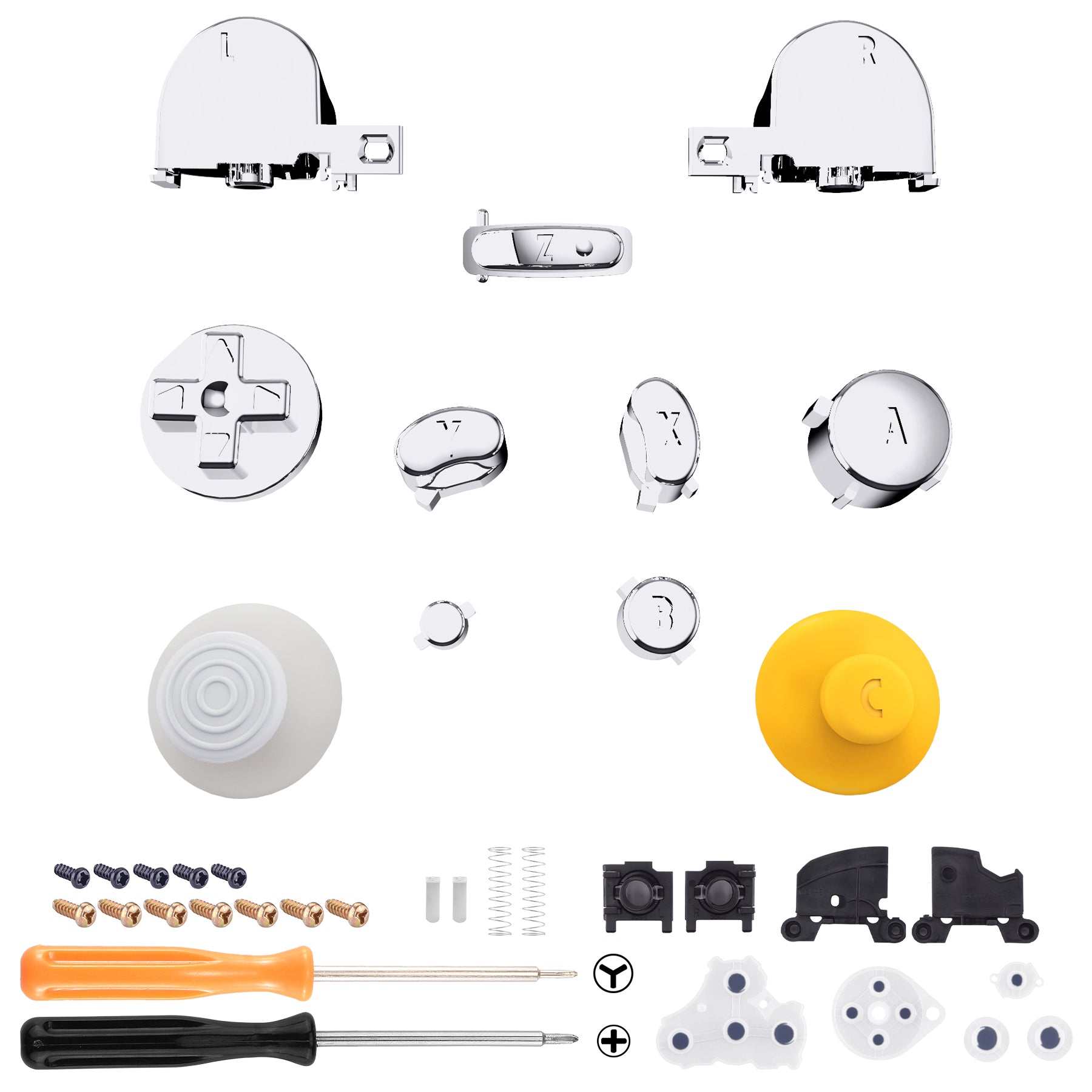 eXtremeRate Chrome Silver Repair ABXY D-pad Z L R Keys for
