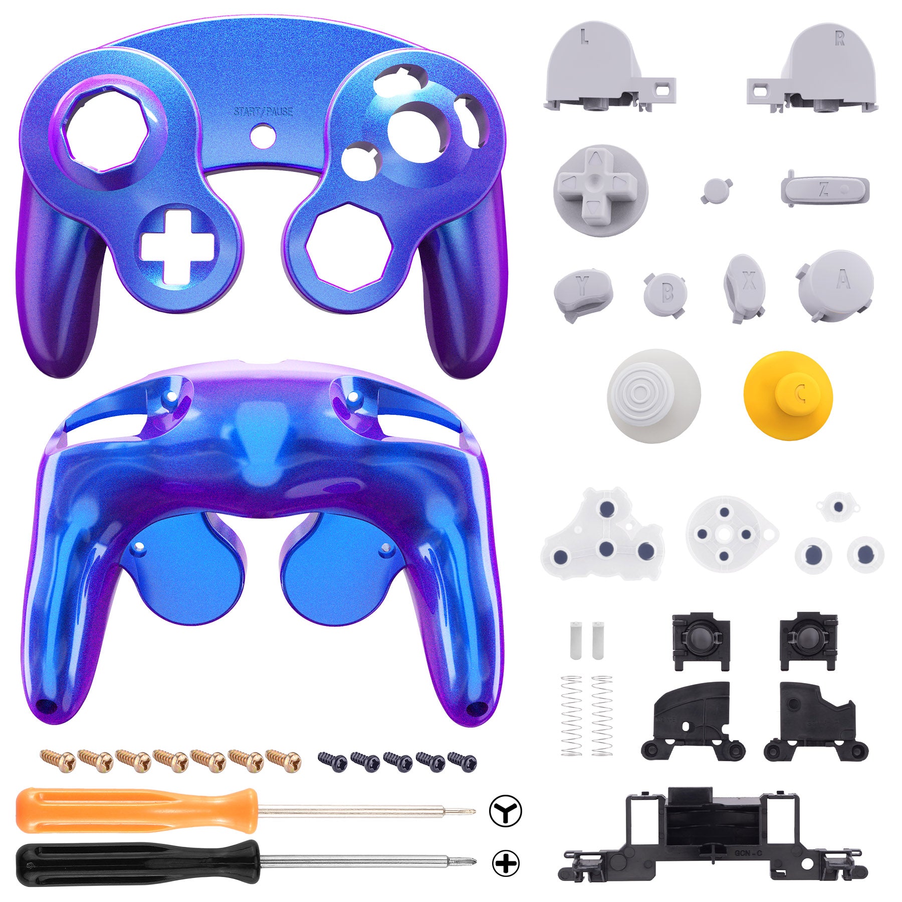 eXtremeRate Chameleon Purple Blue Glossy Faceplate Backplate for