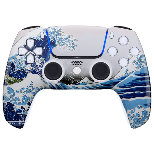 eXtremeRate Retail LUNA Redesigned The Great Wave Front Shell Touchpad Compatible with ps5 Controller BDM-010 BDM-020 BDM-030, DIY Replacement Housing Custom Touch Pad Cover Compatible with ps5 Controller - GHPFT004