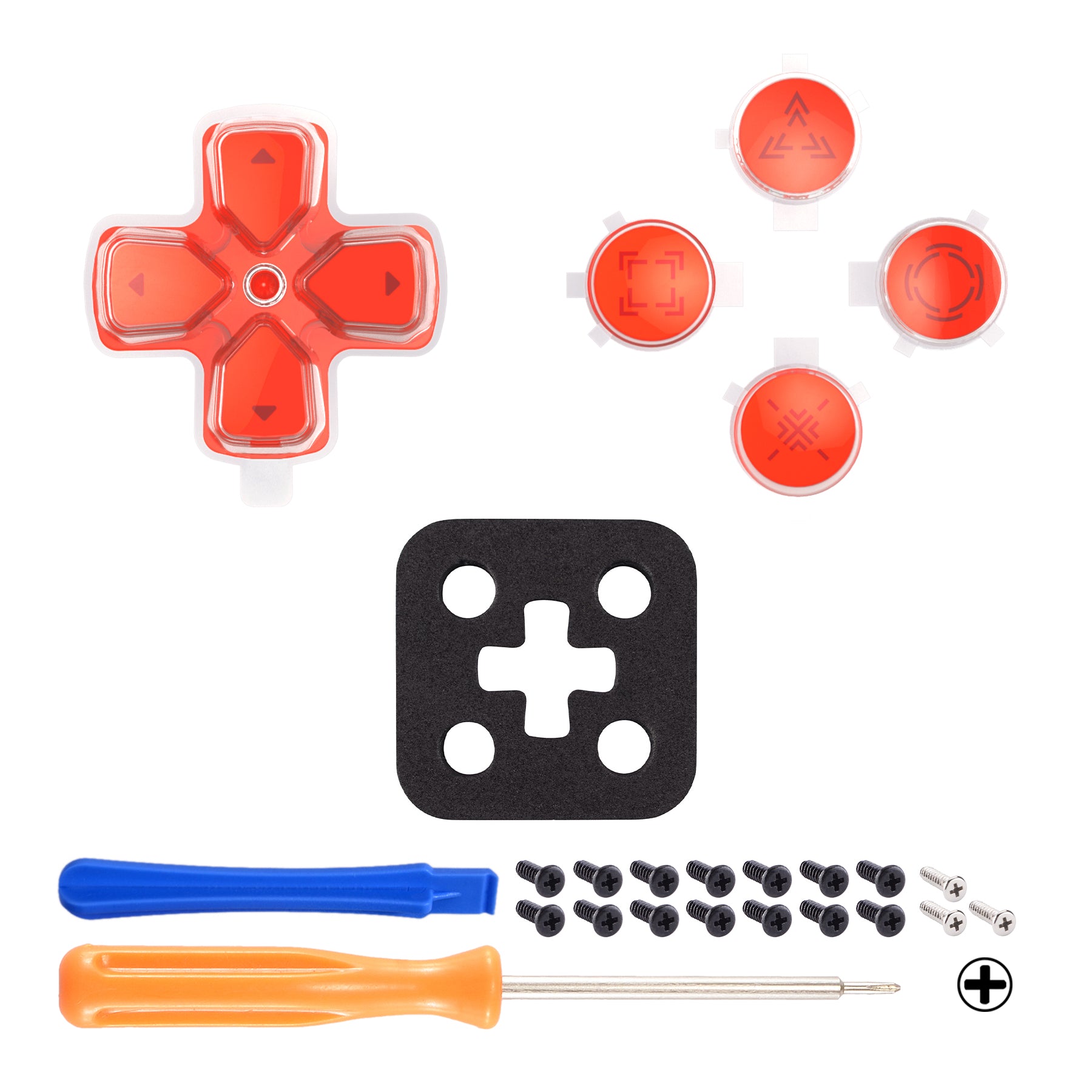 eXtremeRate Retail Replacement Custom Dpad Action Buttons Three-Tone Orange & Clear With Redesigned Symbols D-pad Face Buttons For ps5 Controller - JPFF008