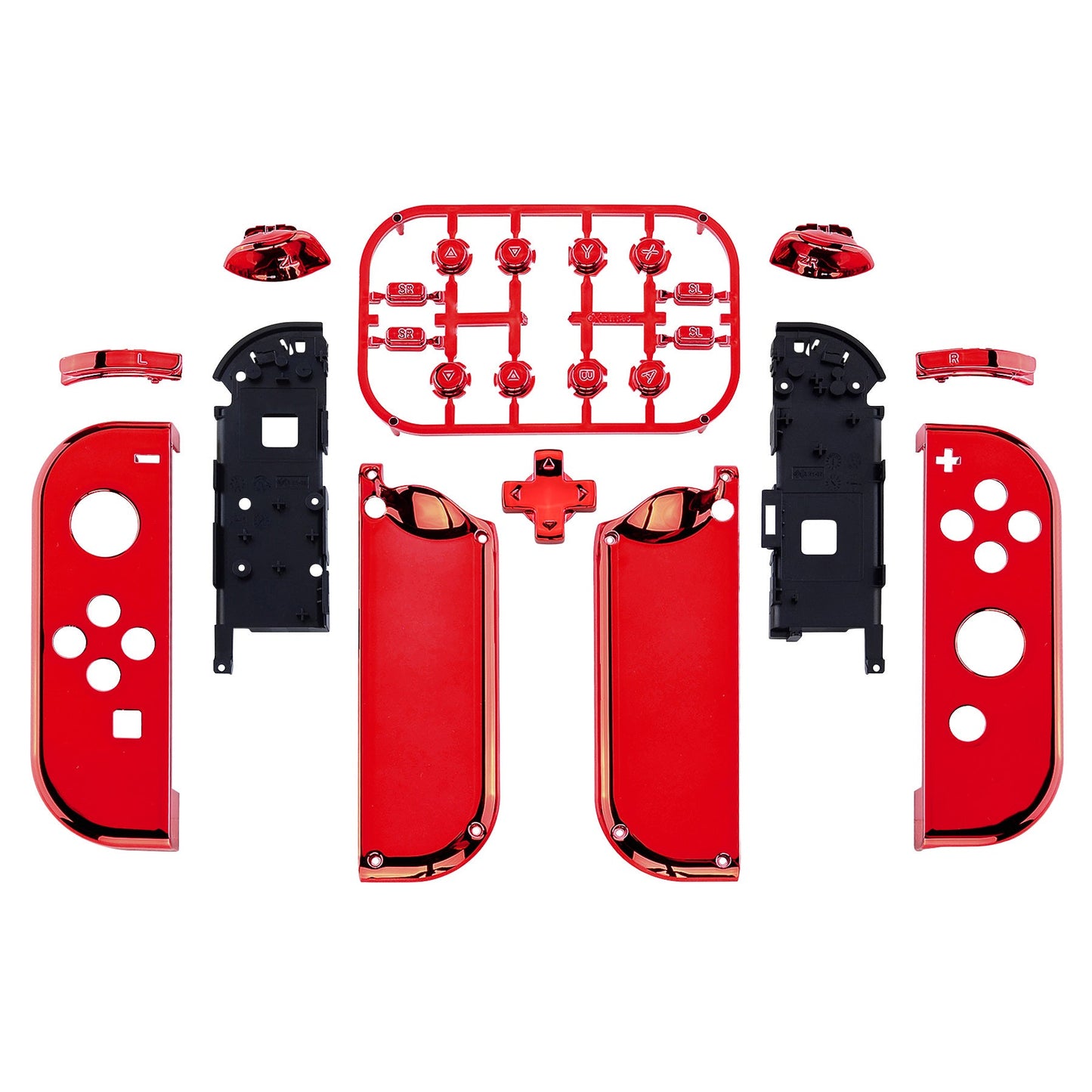 eXtremeRate Retail Chrome Red Joycon Handheld Controller Housing (D-Pad Version) with Full Set Buttons, DIY Replacement Shell Case for NS Switch JoyCon & OLED JoyCon - Console Shell NOT Included- JZD403