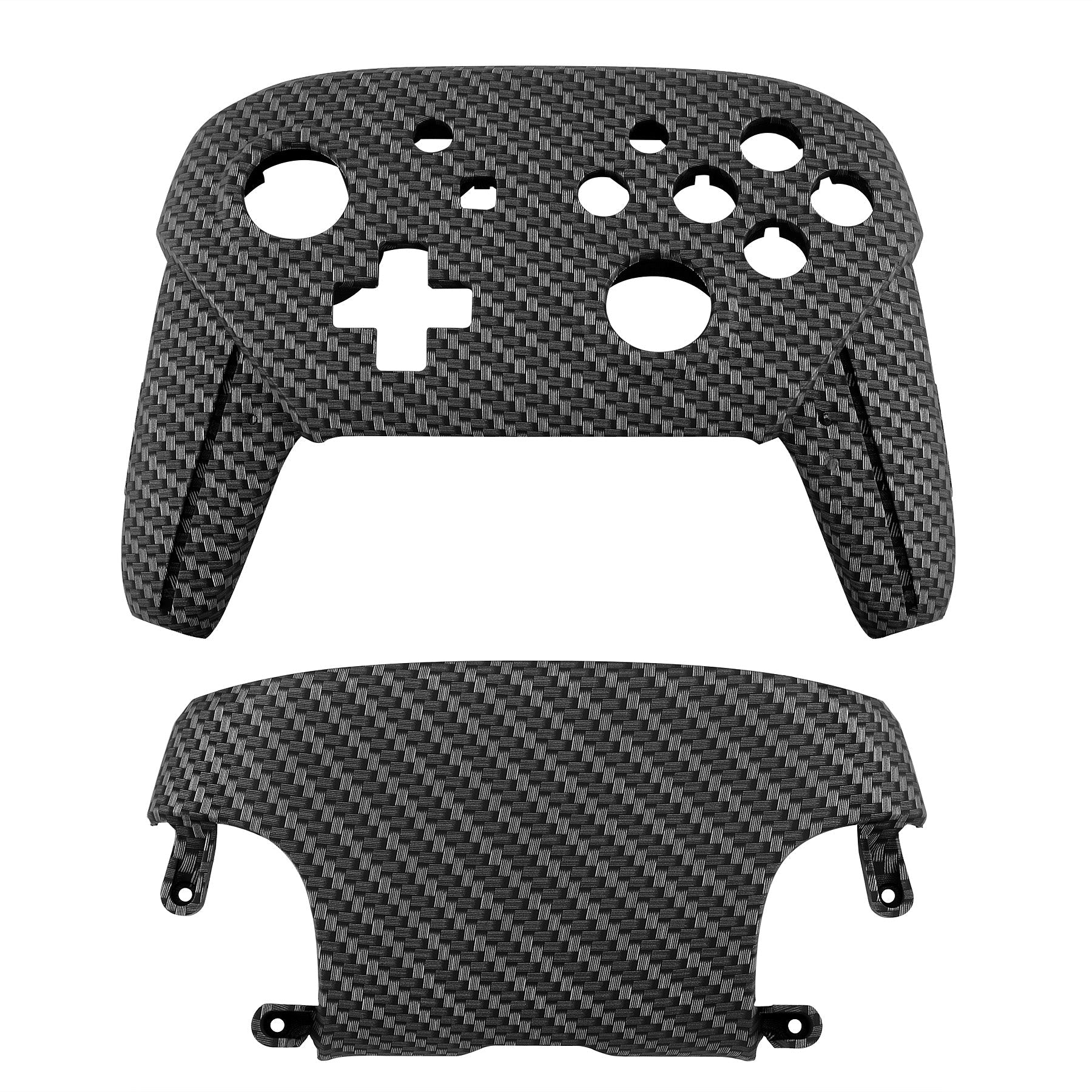 eXtremeRate Retail Black Silver Carbon Fiber Patterned Soft Touch Faceplate and Backplate Replacement Shell Housing Case for NS Switch Pro Controller - MRS202