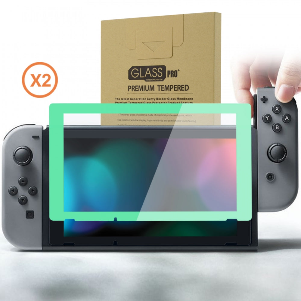 eXtremeRate Retail 2 Pack Mint Green Border Transparent HD Clear Saver Protector Film, Tempered Glass Screen Protector for Nintendo Switch [Anti-Scratch, Anti-Fingerprint, Shatterproof, Bubble-Free] - NSPJ0706