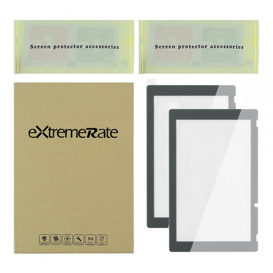 eXtremeRate Retail 2 Pack Gray Border Transparent HD Clear Saver Protector Film, Tempered Glass Screen Protector for Nintendo Switch [Anti-Scratch, Anti-Fingerprint, Shatterproof, Bubble-Free] - NSPJ0707