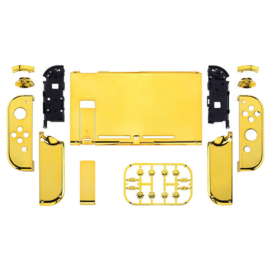 eXtremeRate Retail Chrome Gold Handheld Console Back Plate, Joycon Handheld Controller Housing Shell With Full Set Buttons DIY Replacement Part for Nintendo Switch - QD401