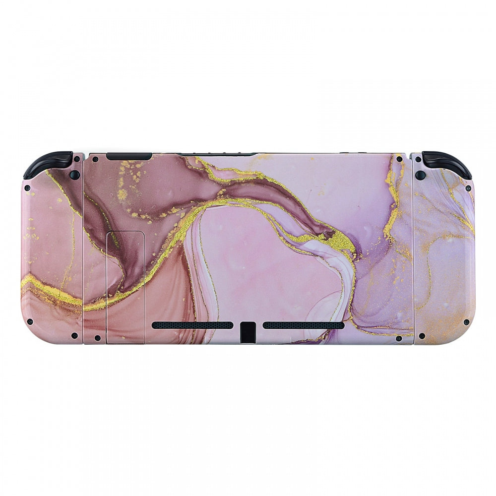 eXtremeRate Retail Back Plate for Nintendo Switch Console, NS Joycon Handheld Controller Housing with Full Set Buttons, Cosmic Pink Gold Marble Effect DIY Replacement Shell for Nintendo Switch - QT115