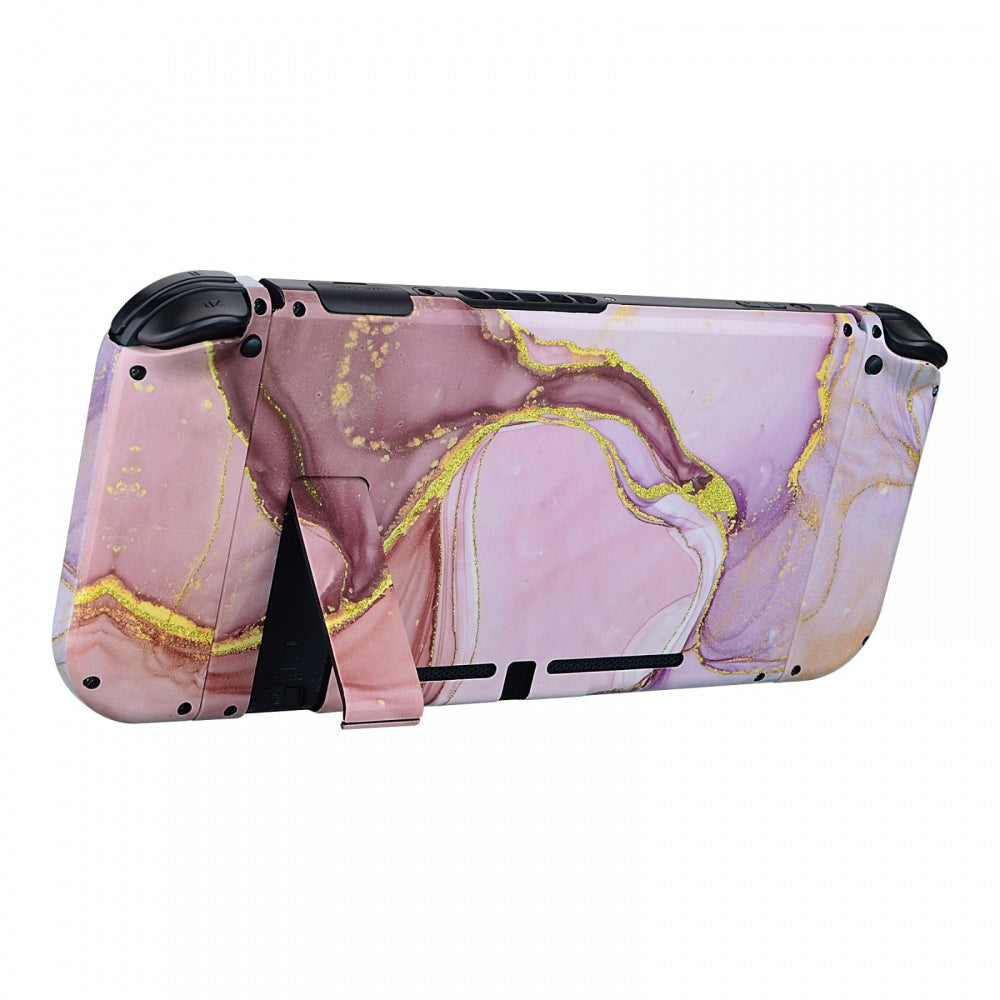 eXtremeRate Retail Back Plate for Nintendo Switch Console, NS Joycon Handheld Controller Housing with Full Set Buttons, Cosmic Pink Gold Marble Effect DIY Replacement Shell for Nintendo Switch - QT115