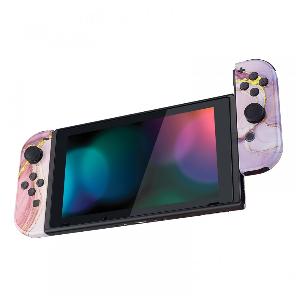 eXtremeRate Retail Back Plate for Nintendo Switch Console, NS Joycon Handheld Controller Housing with Full Set Buttons, Cosmic Pink Gold Marble Effect DIY Replacement Shell for Nintendo Switch - QT115
