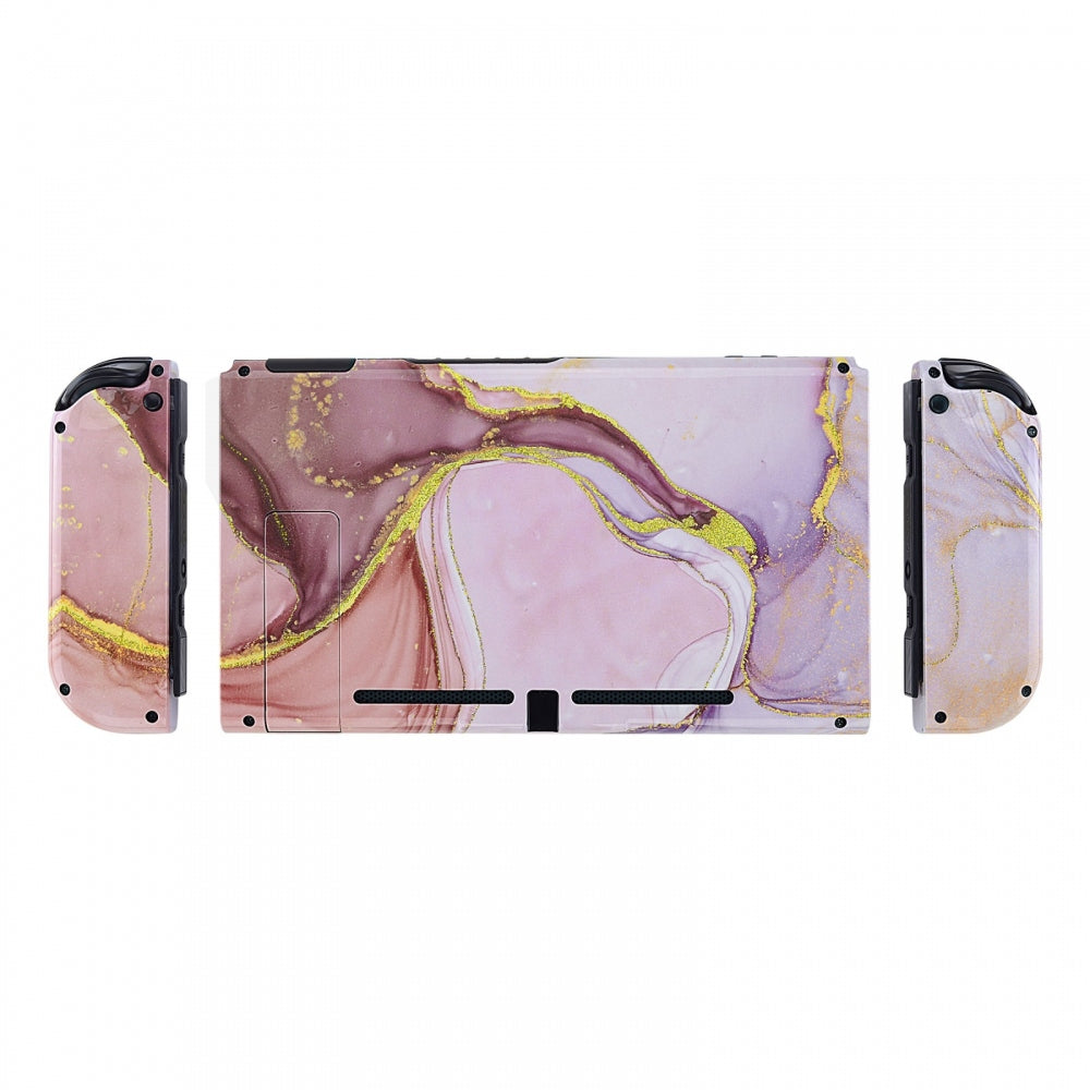 eXtremeRate Retail Back Plate for Nintendo Switch Console, NS Joycon Handheld Controller Housing with Full Set Buttons, Cosmic Pink Gold Marble Effect DIY Replacement Shell for Nintendo Switch - QT115