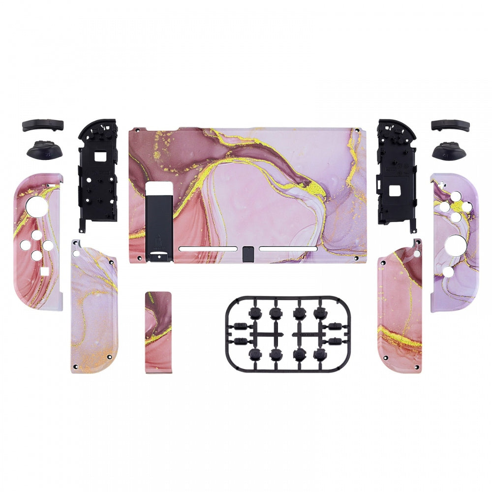eXtremeRate Retail Back Plate for Nintendo Switch Console, NS Joycon Handheld Controller Housing with Full Set Buttons, Cosmic Pink Gold Marble Effect DIY Replacement Shell for Nintendo Switch - QT115
