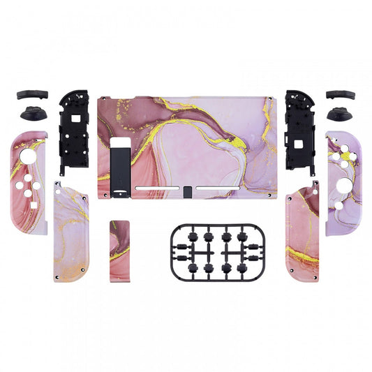 eXtremeRate Retail Back Plate for Nintendo Switch Console, NS Joycon Handheld Controller Housing with Full Set Buttons, Cosmic Pink Gold Marble Effect DIY Replacement Shell for Nintendo Switch - QT115