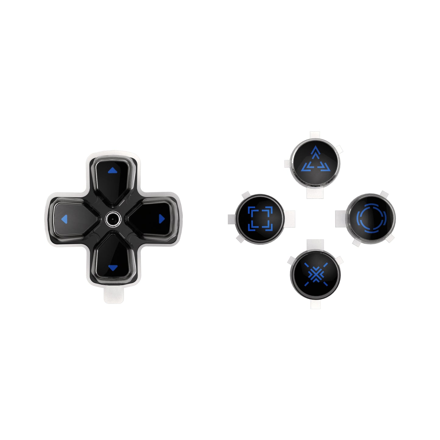 eXtremeRate Retail Replacement Custom Dpad Action Buttons Three-Tone Black & Clear With Black Blue Redesigned Symbols D-pad Face Buttons For ps5 Controller - JPFF004