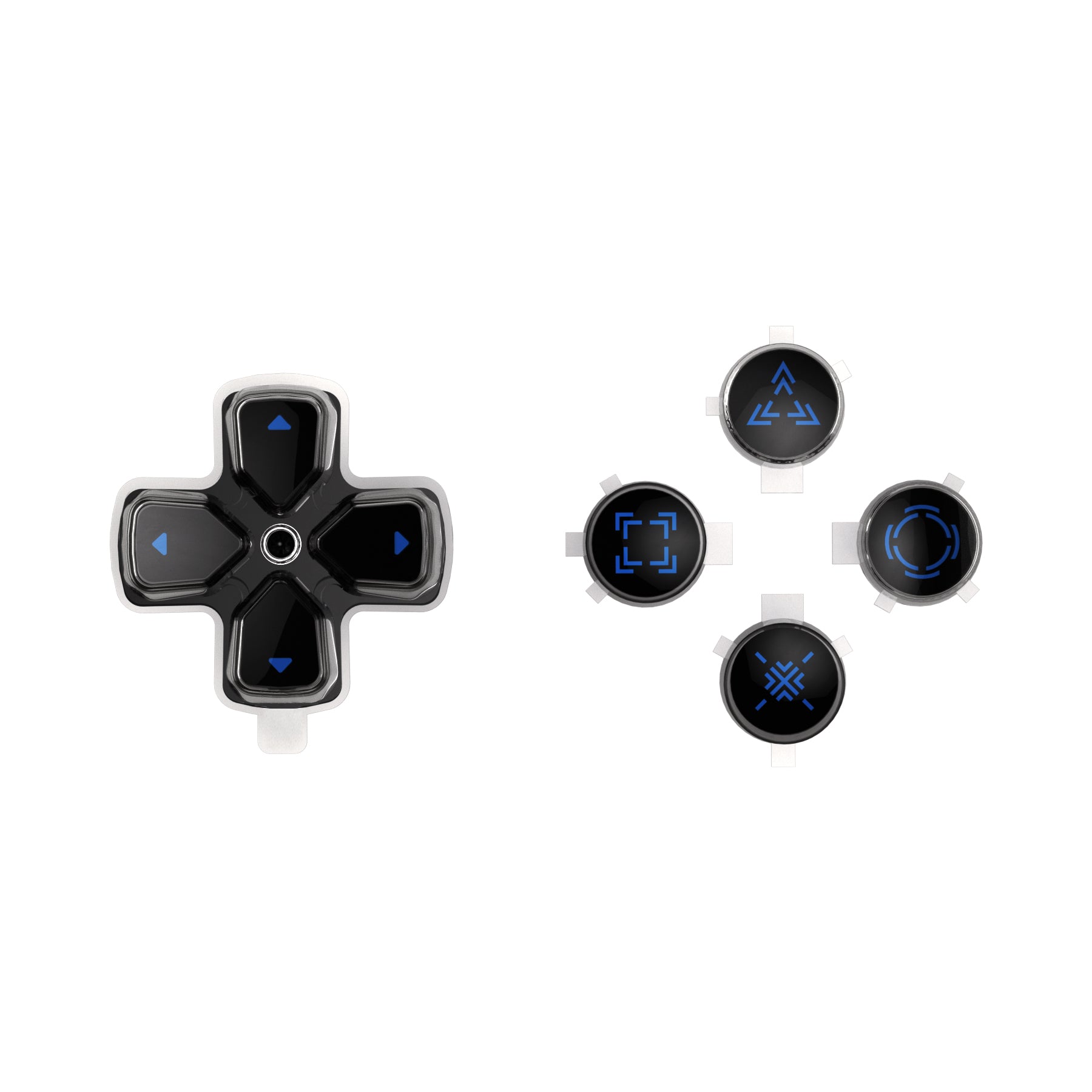 eXtremeRate Retail Replacement Custom Dpad Action Buttons Three-Tone Black & Clear With Black Blue Redesigned Symbols D-pad Face Buttons For ps5 Controller - JPFF004