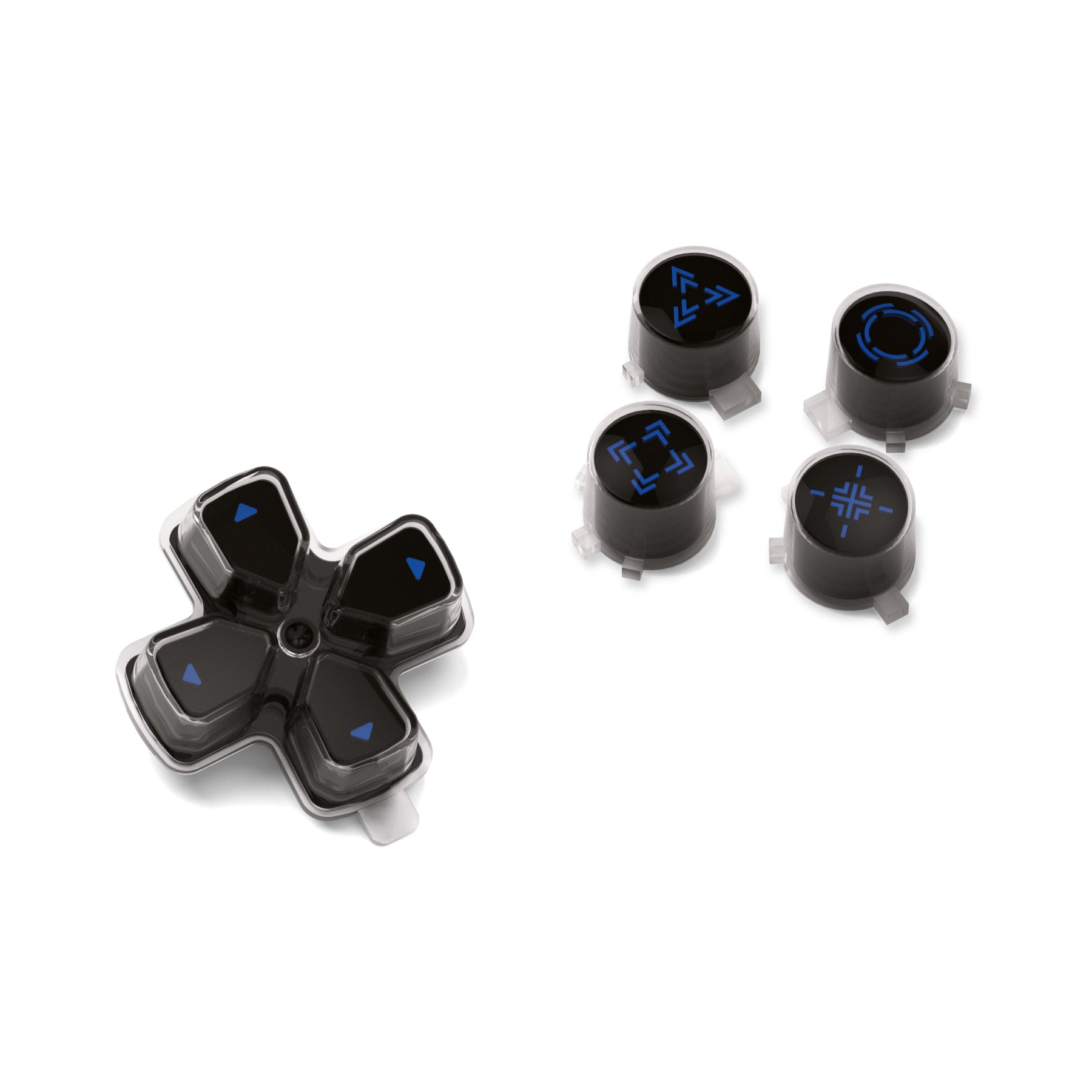 eXtremeRate Retail Replacement Custom Dpad Action Buttons Three-Tone Black & Clear With Black Blue Redesigned Symbols D-pad Face Buttons For ps5 Controller - JPFF004