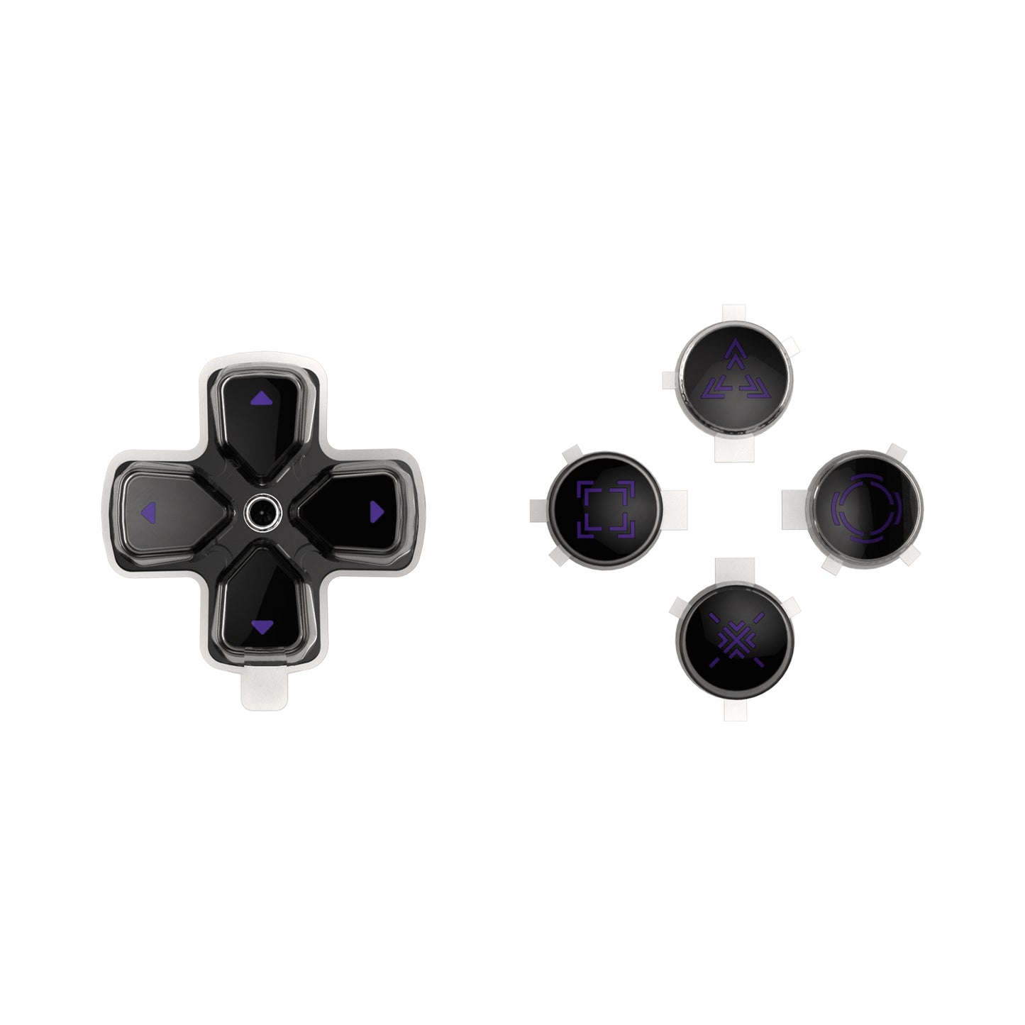 eXtremeRate Retail Replacement Custom Dpad Action Buttons Three-Tone Black & Clear With Black Purple Redesigned Symbols D-pad Face Buttons For ps5 Controller - JPFF006