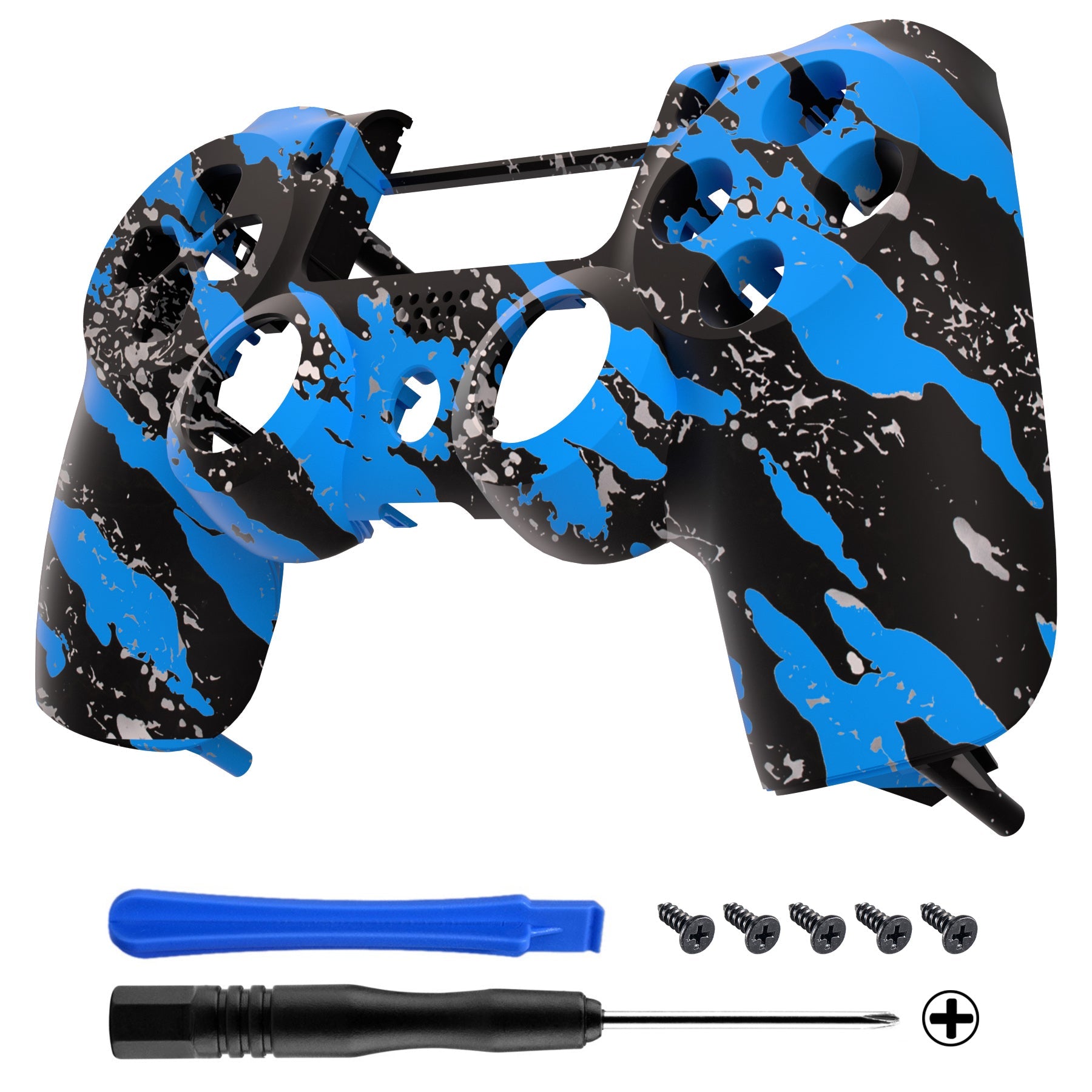 eXtremeRate Retail Blue Coating Splash Faceplate Cover Front Housing Shell Case Soft Touch Replacement Kit for ps4 Pro Slim Controller (CUH-ZCT2 JDM-040 JDM-050 JDM-055) - SP4FS09