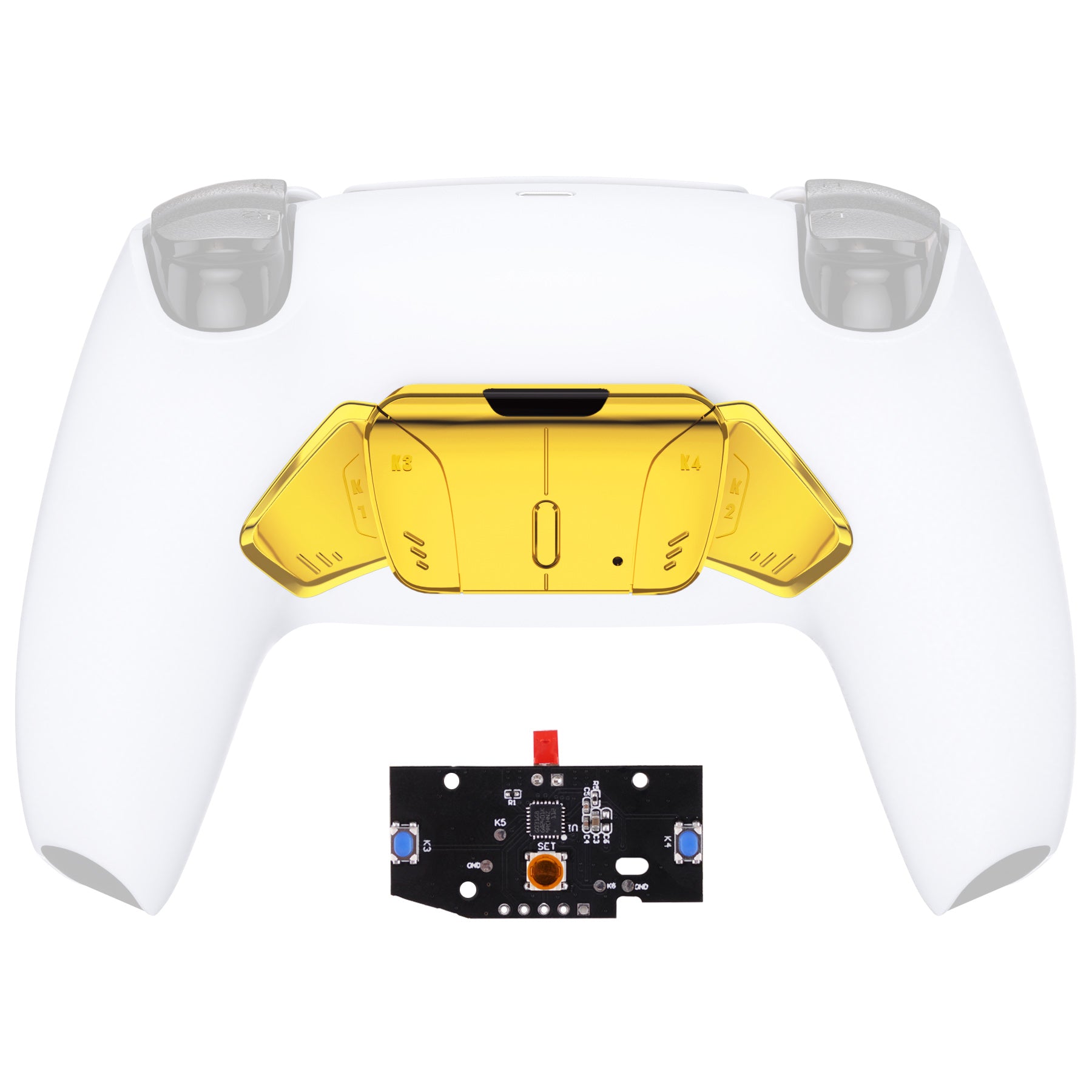 eXtremeRate Retail Turn RISE to RISE4 Kit – Redesigned Chrome Gold K1 K2 K3 K4 Back Buttons Housing & Remap PCB Board for PS5 Controller eXtremeRate RISE & RISE4 Remap kit - Controller & Other RISE Accessories NOT Included - VPFD4001P