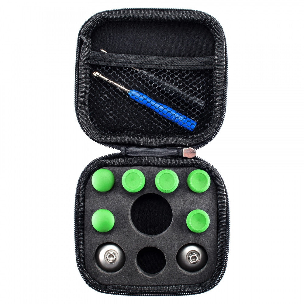 eXtremeRate Retail Green Metal Magnetic Thumbsticks with Carry Case for Xbox One Elite PS 4 Slim-XOJ2021