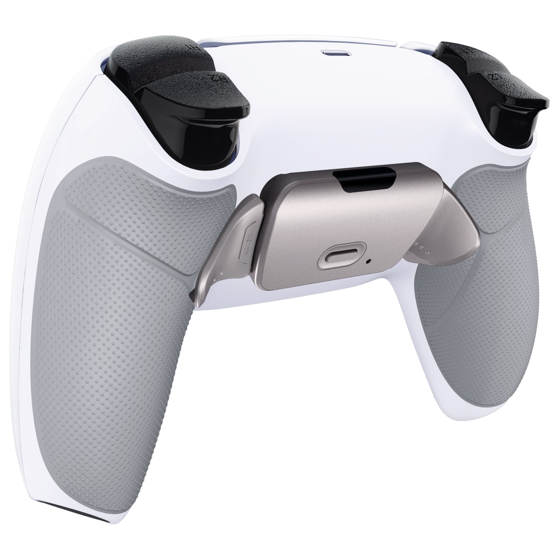 eXtremeRate Retail Silver Real Metal Buttons (RMB) Version RISE Remap Kit for PS5 Controller BDM-030 with Gray Rubberized Grip White Redesigned Back Shell, Upgraded Remappable Back Buttons Attachment for PS5 Controller - XPFJ7006G3