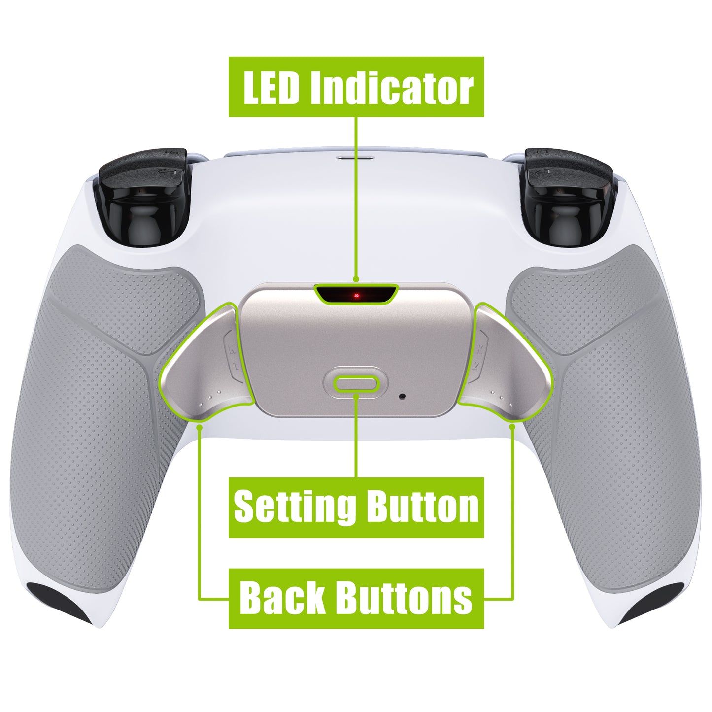 eXtremeRate Retail Silver Real Metal Buttons (RMB) Version RISE Remap Kit for PS5 Controller BDM-030 with Gray Rubberized Grip White Redesigned Back Shell, Upgraded Remappable Back Buttons Attachment for PS5 Controller - XPFJ7006G3