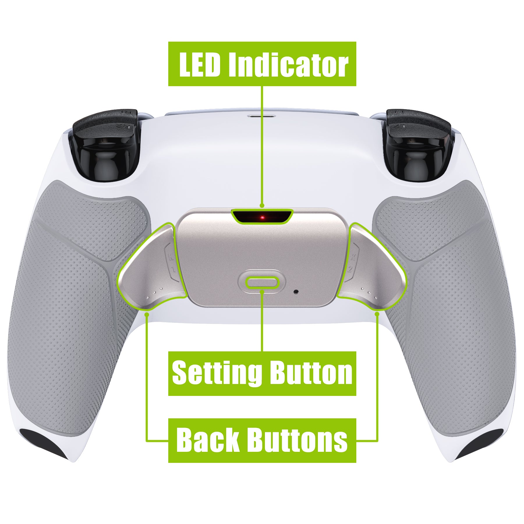 eXtremeRate Retail Silver Real Metal Buttons (RMB) Version RISE Remap Kit for PS5 Controller BDM-030 with Gray Rubberized Grip White Redesigned Back Shell, Upgraded Remappable Back Buttons Attachment for PS5 Controller - XPFJ7006G3