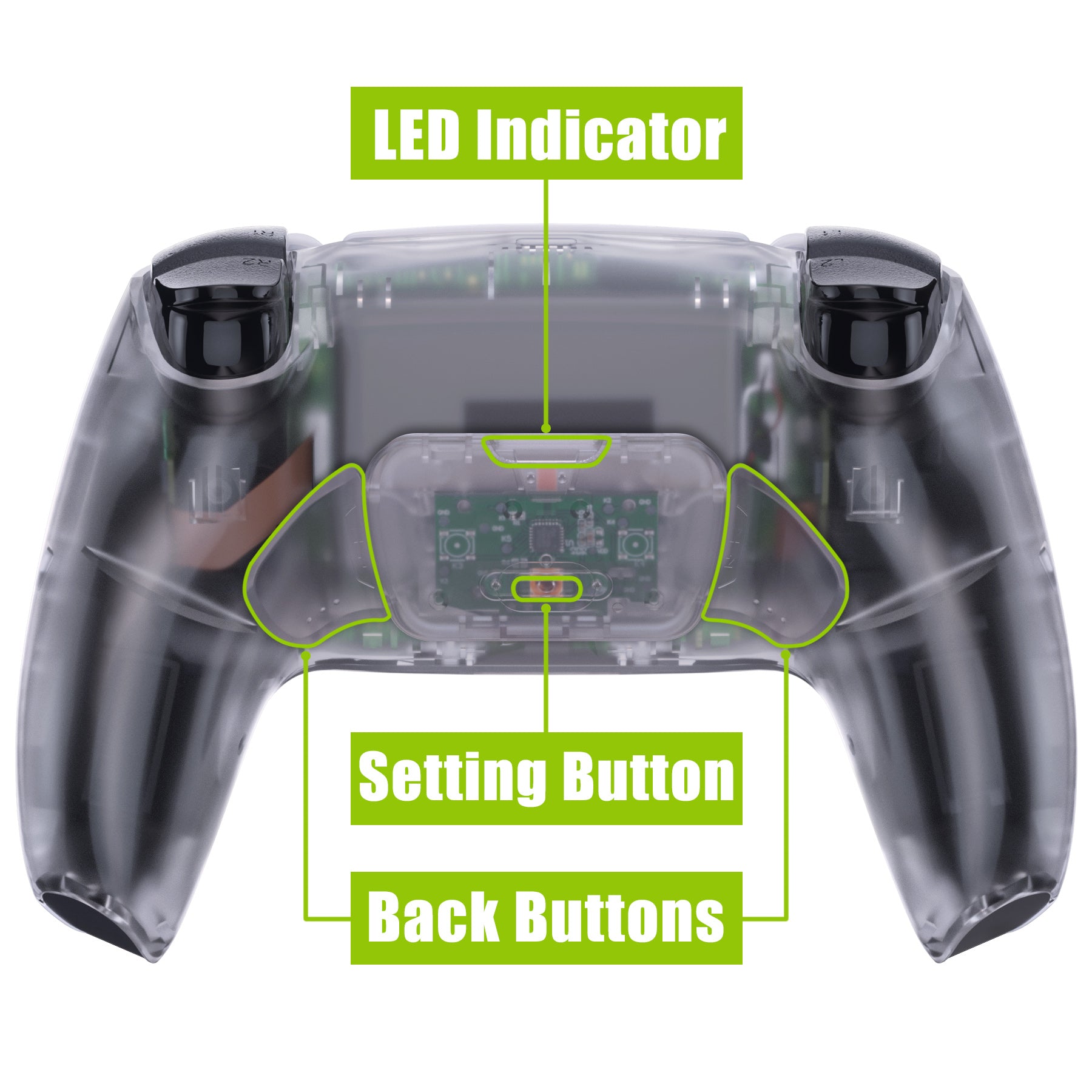 eXtremeRate Retail Clear Back Paddles Remappable Rise Remap Kit for ps5 Controller with Upgrade Board & Redesigned Back Shell & Back Buttons Attachment for ps5 Controller BDM-010 & BDM-020 - XPFM5001G2